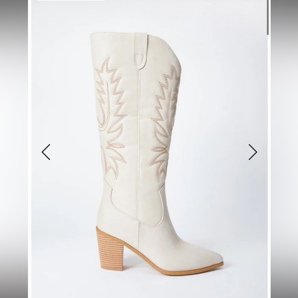 Justfab Delilah heeled cowboy bone Cream Western Boots - Picture 1 of 2